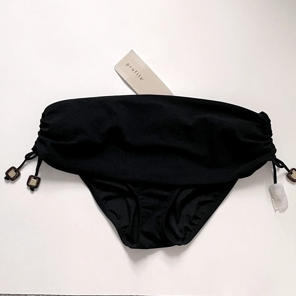 Gottex Profile Swimsuit Bottom Black Fold Waist Side Accents Beach Coastal